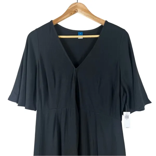 NWT Old Navy Wrap Solid Maxi Dress Black Boho Flutter Sleeve Size M - Image 3
