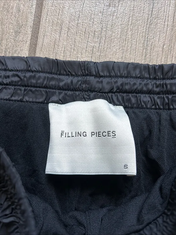Filling Pieces Black Crinkle Nylon Track Joggers with Reflective Logos - Image 2