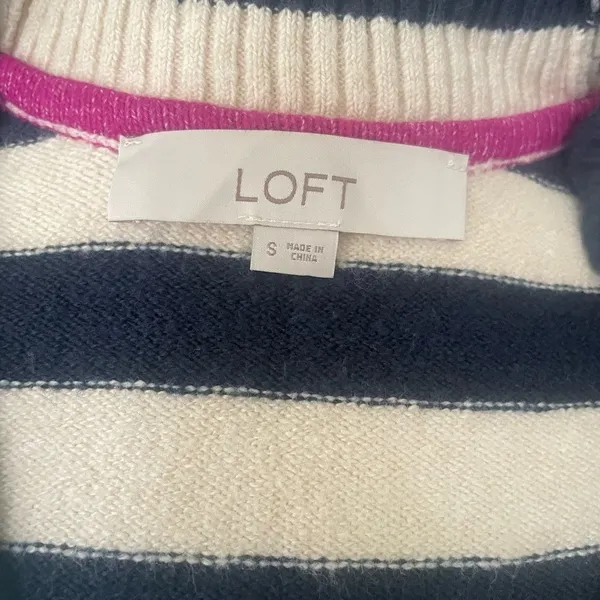 LOFT‎ Navy and Cream Striped Cardigan - Image 5
