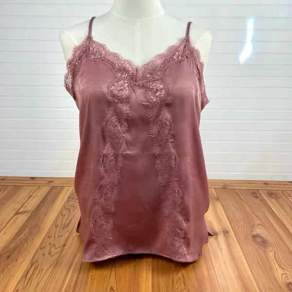 Oddi Satin Sleeveless Lace Camisole Tank Top Mauve Women Plus Size 2X NWT Woven - Image 3