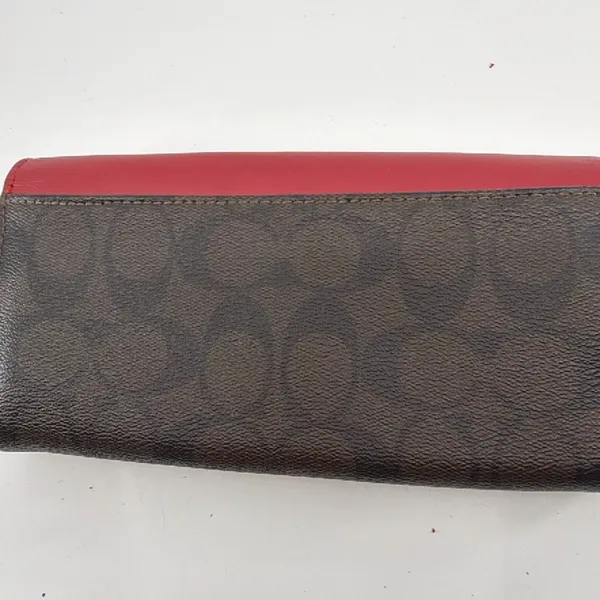 Coach Signature Flap Brown Burgundy Coated Canvas Leather Wa - Image 3