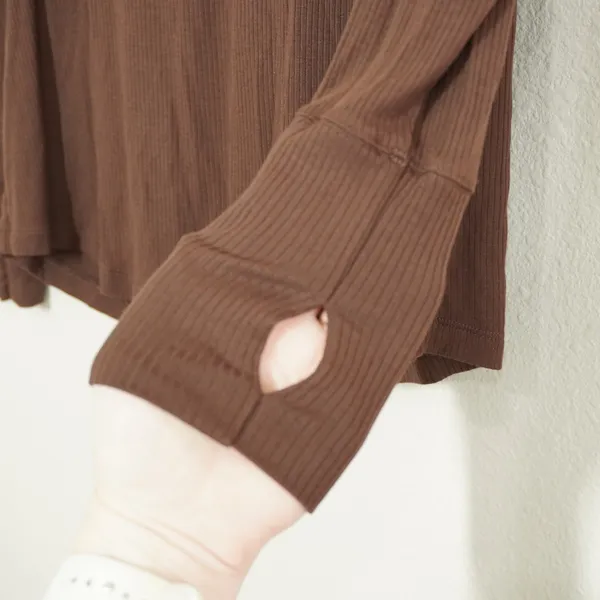 OFFLINE‎ by Aerie Brown Ribbed Long Sleeve Thumbhole Top Small Raglan Crew Neck - Image 4