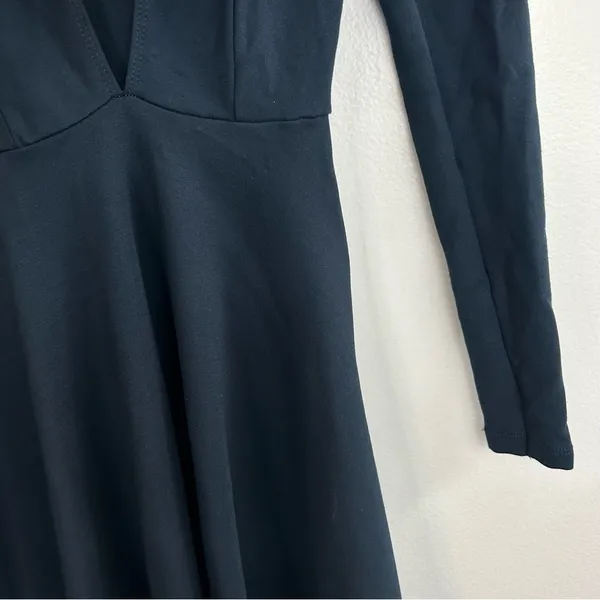American Apparel Dark Blue Deep V-neck Long Sleeve Mini Fit & Flare Dress XS - Image 7
