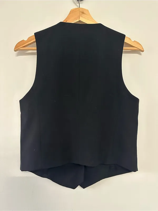Zara Black Tailored V-Neck Vest Small Minimalist Layer Parisian Officewear - Image 2