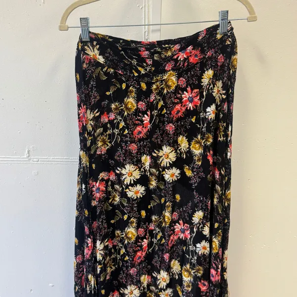 Blue Life Floral Maxi Beach Skirt Black Ruffle High Low Boho Wildflower Rayon Sm - Image 7
