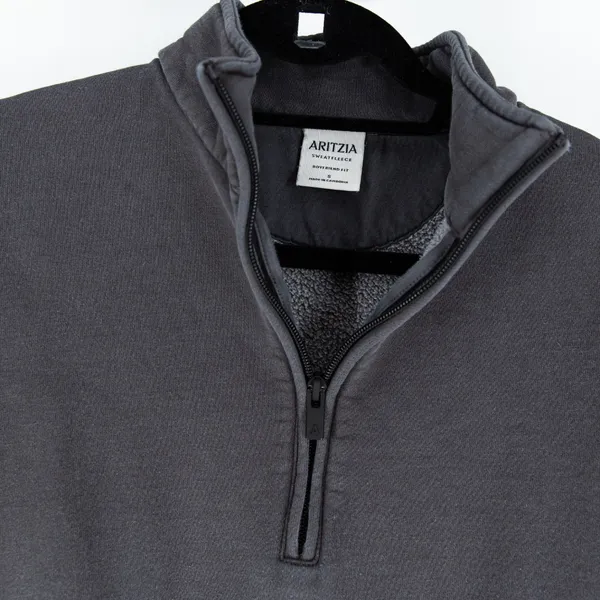 Aritzia Women's Sweatfleece Boyfriend Fit 1/2 Zip Pullover Cotton Sweatshirt S - Image 2