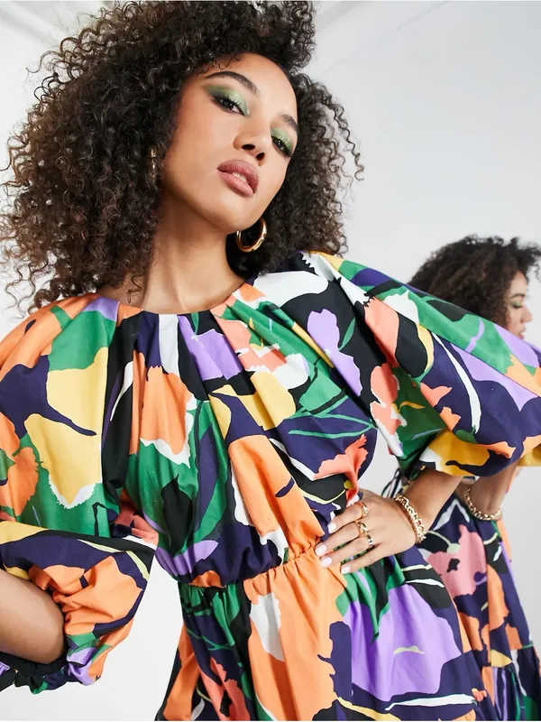 ASOS EDITION Abstract Print Puff Sleeve Midi Dress Sz.0 NWT - Image 4