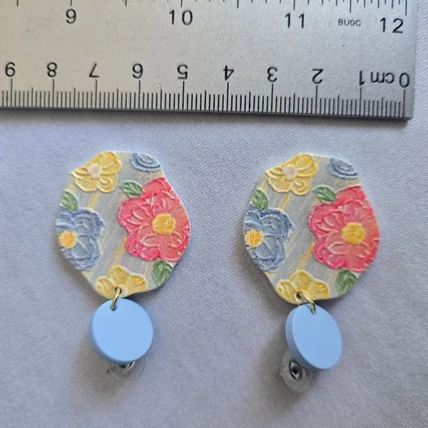 Flowerful Colorful Embossed‎ Acrylic Earrings with Blue Studs - Image 11