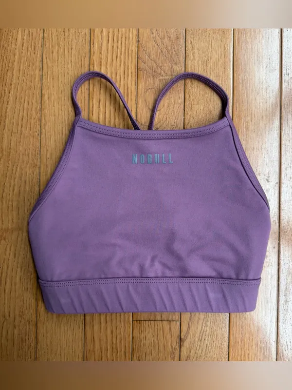 NOBULL High Neck Strappy Sports Bra Mauve Purple Reflective Logo Extra Small XS - Image 8