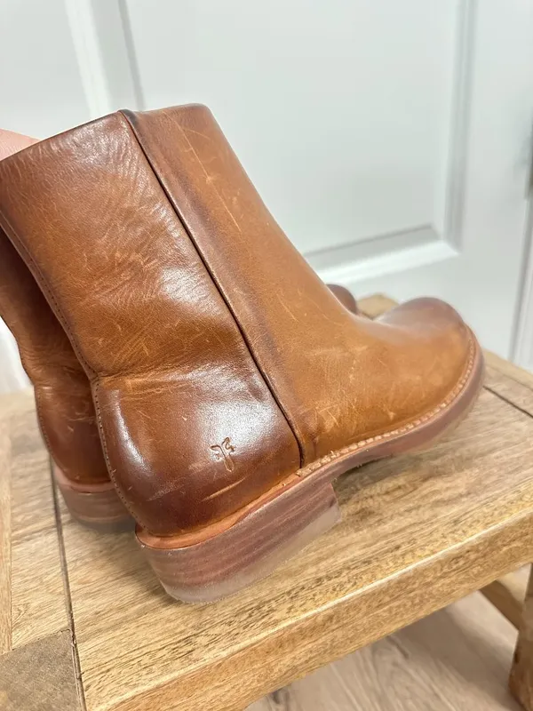 FRYE Veronica Leather Zip Booties in Bronze Size US 6 - Image 4