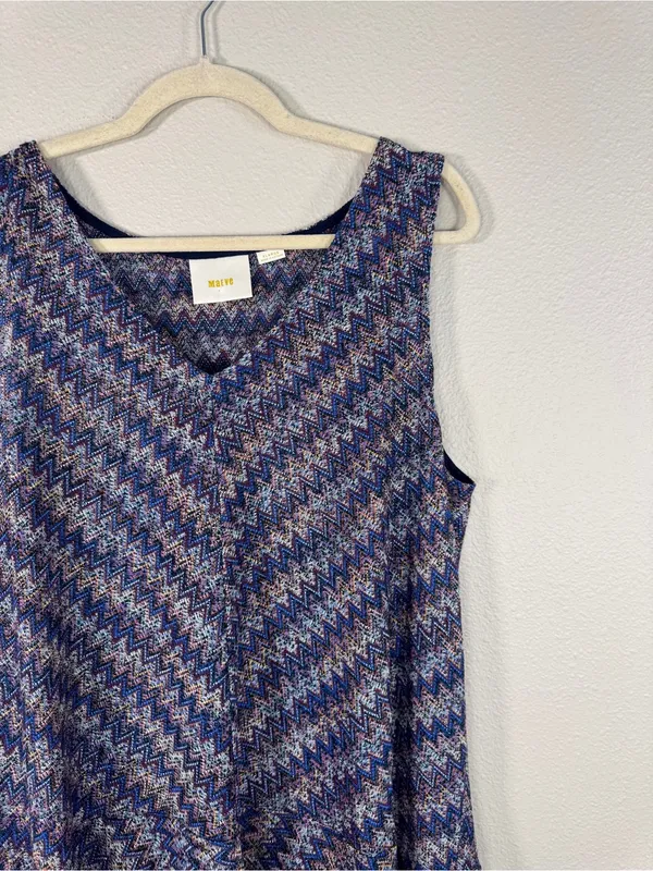 Maeve Blue Pink Zig Zag High Low Dress Womens XL Boho Casual Anthropologie Mini - Image 10