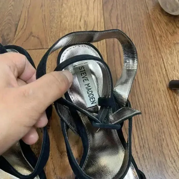 Nine West STEVE MADDEN Canaan Designer Black Suede Strappy Sandals Heels 10M - Image 4