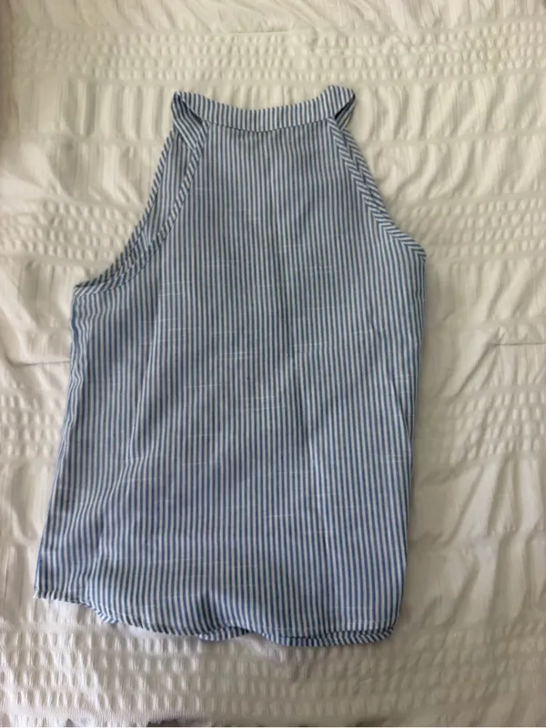 Light Blue Stripe Sleeveless Henley Top - Image 2