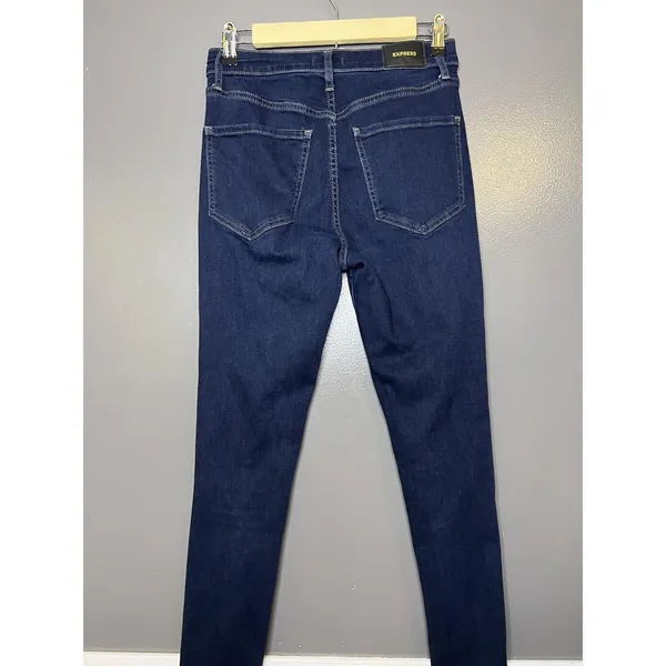 Express Skinny High Rise Jeans Womens 4L Dark Wash Blue Tall Slim Stretch Denim - Image 4