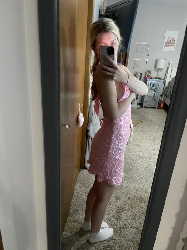 Pink Sequin Halter Dress Size XS - Image 3