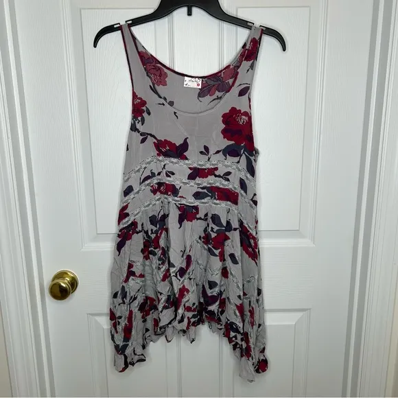 Free People Grey Floral Voile and Lace‎ Trapeze Slip Dress Size S - Image 2