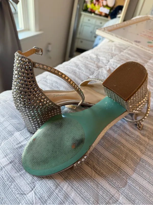 Betsey Johnson Silver Crystal Ankle-Strap Block Heel - 7.5 - Image 7