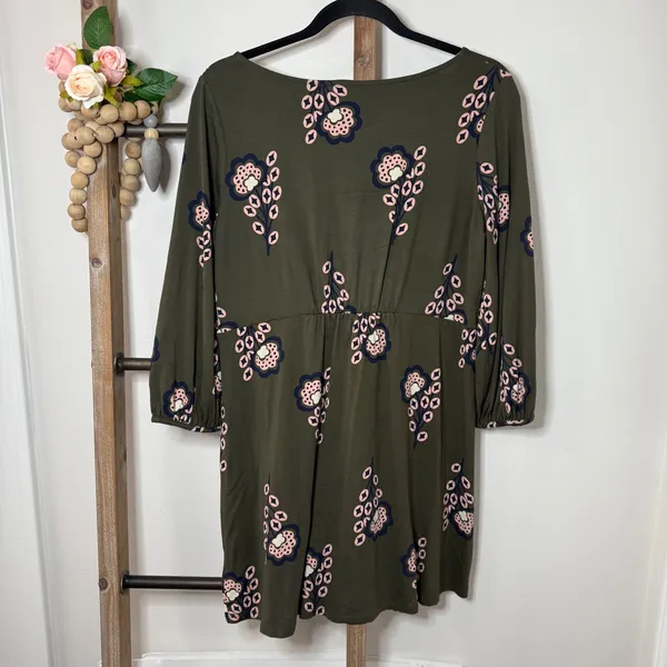 Boden Olive Green Floral Print Three Quarter Sleeve Tunic Dress‎ Size 10P - Image 5