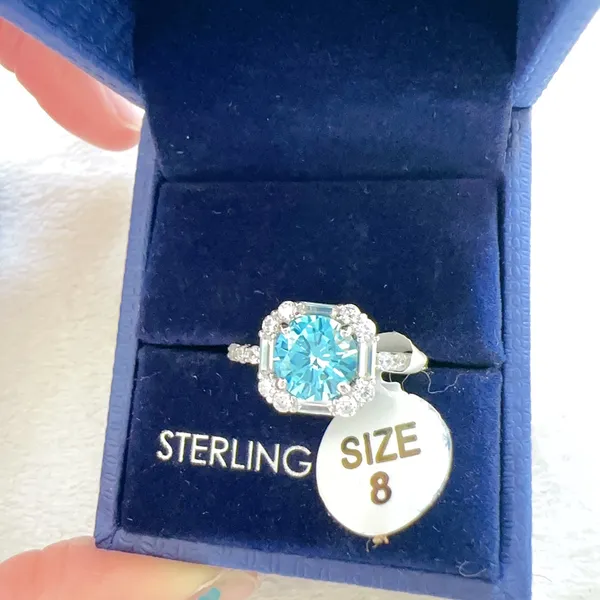 925 sterling silver blue diamond 💎 diamond ring 💍 no box - Image 4