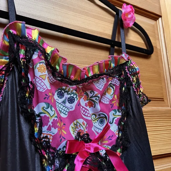 Valentines Day Womens Pink Skull Ribbon Lace Dress Size Medium Witchy Whimsygoth - Image 10