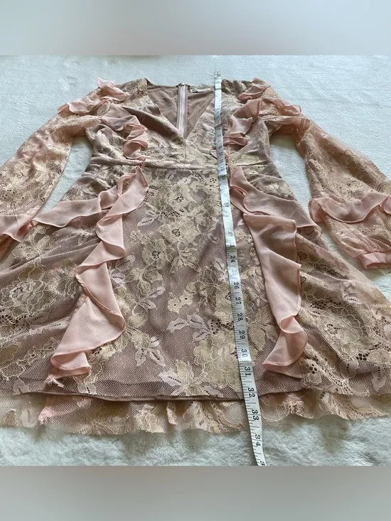 For Love & Lemons Bumble Pink Ruffle Lace Mini Dress size S - Image 11