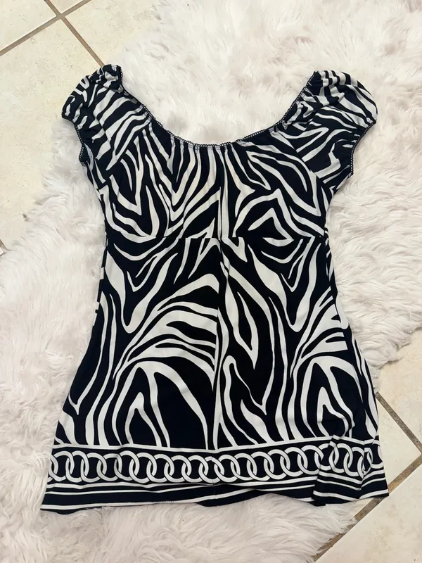 Vintage Y2K Halo Zebra Print Babydoll Top - Size S - Image 4