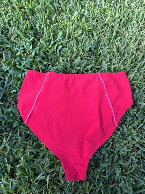 Lacoste Technical Jersey High Waist Bikini Bottom Red Pink Logo US 6 Small - Image 7