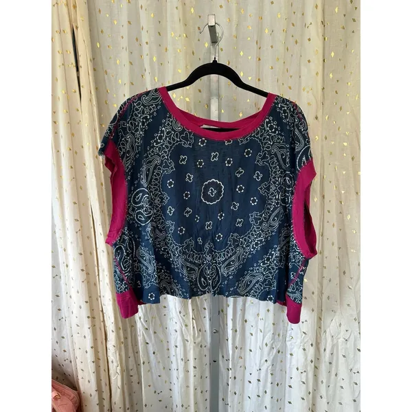 NWT Natural Life Women's 100% Cotton Indigo Bandana Cut It Out Cotton Tee L - Image 4