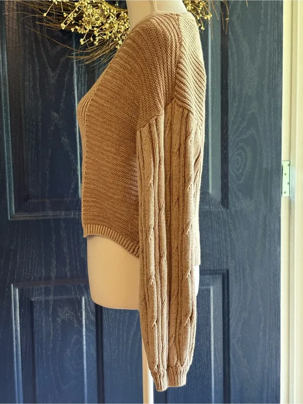 Free People When it rains V-Neck Sweater - Beige size Medium - Image 4