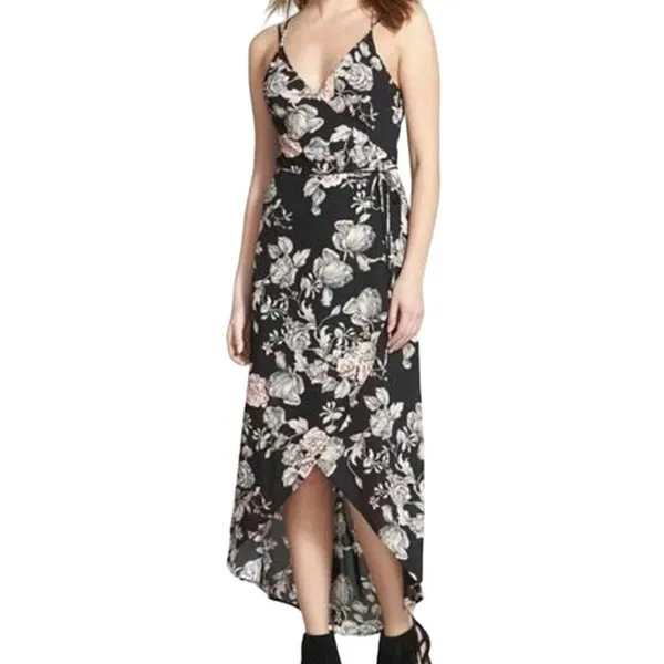 ASTR the Label Womens Black Floral High-Low Wrap‎ Dress ADR93361 XS - Image 8