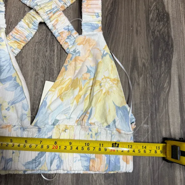 Abercrombie & Fitch White Floral V-Neck Crop Cami with Yellow & Blue Blooms - Image 6