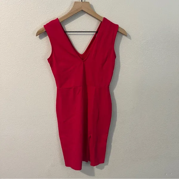 ASOS Pink Stretch Bodycon‎ V-Neck V-Back Side Slit Sleeveless Mini Dress Size 4 - Image 4