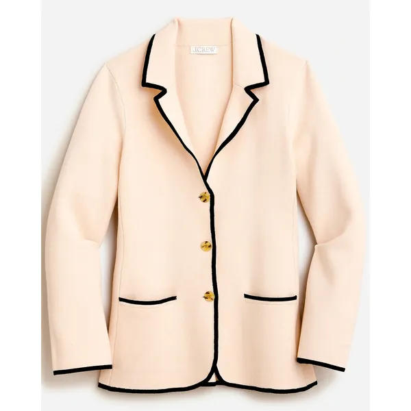 J. Crew Women Knit Blazer Cardigan Jacket‎ Small Beige Tipped Contrast Office - Image 3