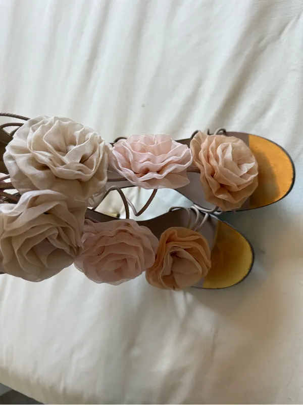 Giuseppe Zanotti | Floral Accent Nude/Gold High Heel Sandals | 38.5 - Image 2