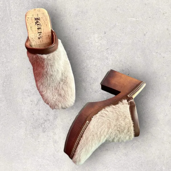 KORKS Fur Clogs Taupe size 9 Brown - Image 4
