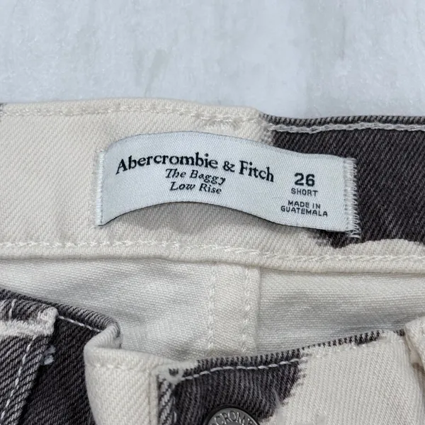 Abercrombie & Fitch The Baggy Low Rise Cow Print Jeans Black White 26 Short - Image 3