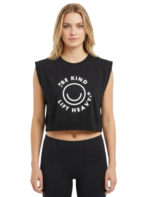 🆕Be Kind Lift Heavy Black Crop Top - Image 2