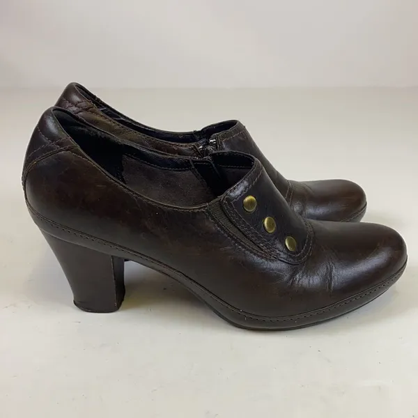 Clarks Artisan Brown Leather High Heel Clogs Size 8.5 A3‎ - Image 6