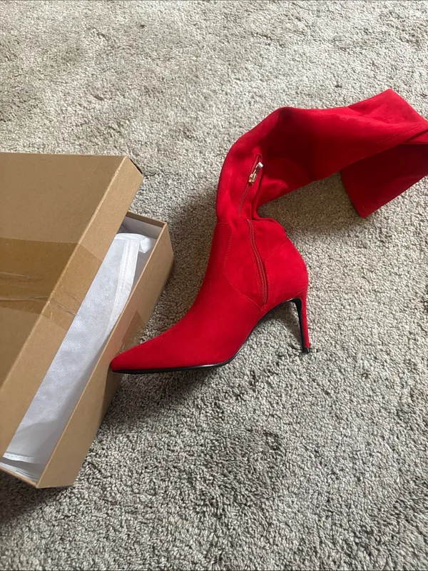 Elizabeth Tang cherry Red Over-the-Knee Stiletto Boot with Pointed Toe size 7.5 - Image 3
