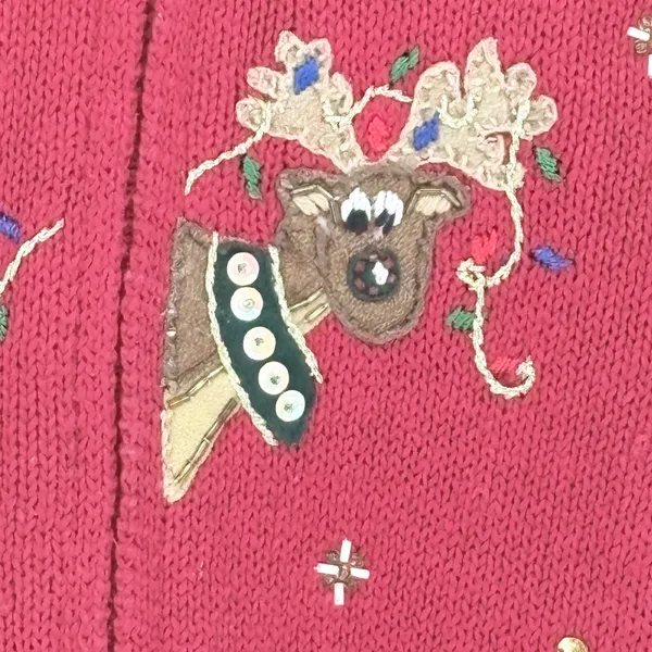 Vintage Heirloom Collectibles‎ Red Reindeer Christmas Sweater Cardigan Size 16 - Image 6