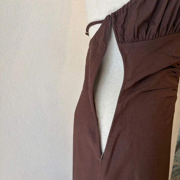 Riot Swim Dani Halter Maxi Dress S Ruched Backless Linen Resort Beach Brown NWT - Image 8