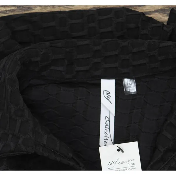 NWT Ny Collection Womens Petite 3/4 Sleeve Honeycomb Half Zip Shirt Top Black PM - Image 5