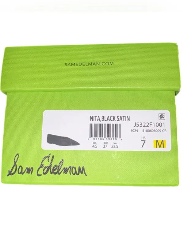 Sam Edelman Nita Pointed Toe Flat Black Satin Studded Sz 7 New In Box Dust Bags - Image 8