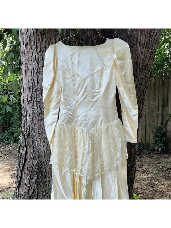 Vintage 50s Wedding Dress Ivory Lace Satin - Image 7