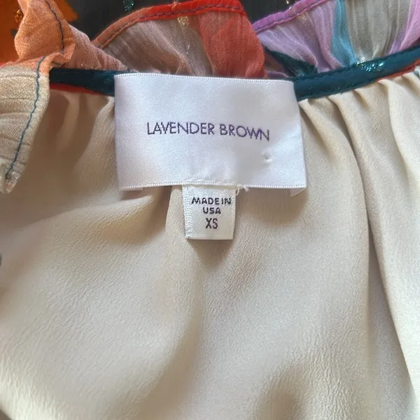 Lavender Brown Anthropologie brand Lavender Multicolor Abstract Maxi Dress. Size XS - Image 5