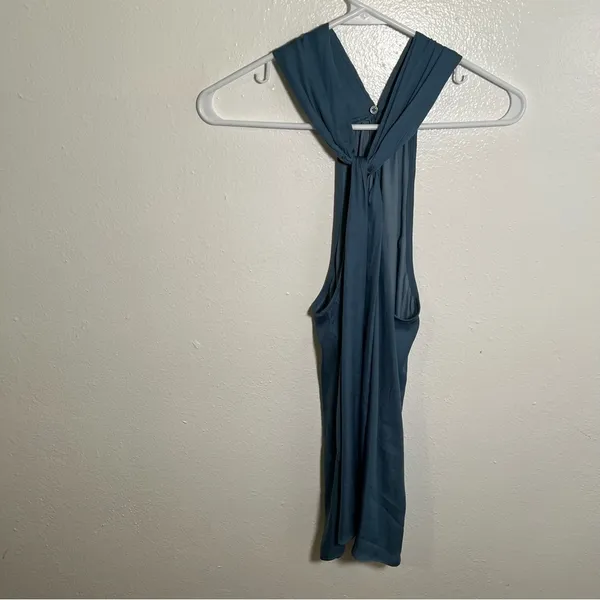 Loft Sleeveless Blouse Blue Green Knot Keyhole Twist‎ High Neck - Image 3