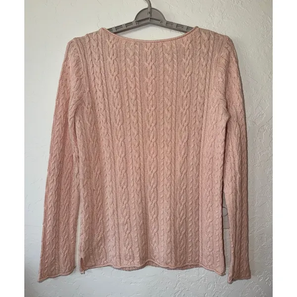 Lauren Ralph Lauren Pink Cable Knit Cotton Boat Neck Sweater Large‎ - Image 2