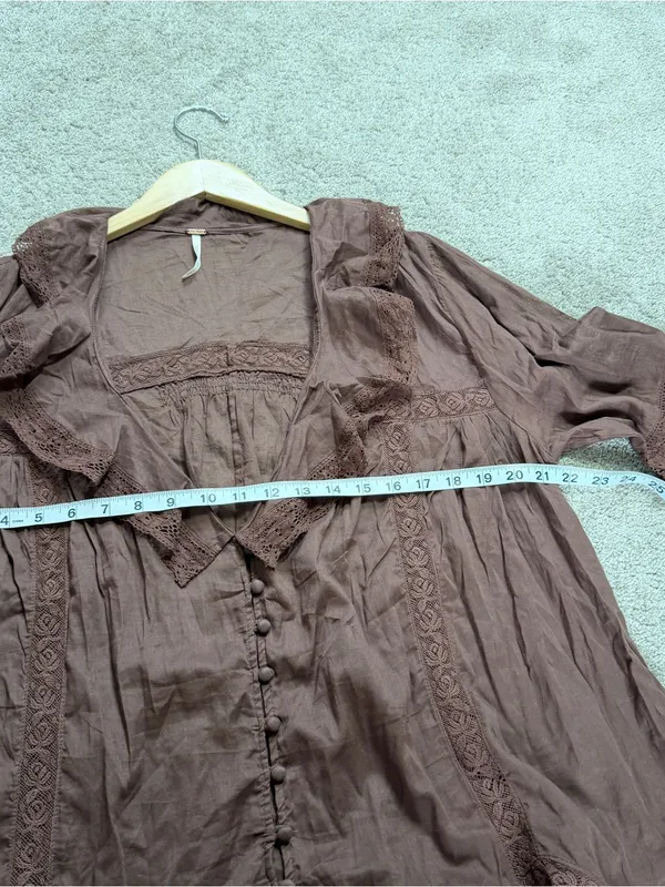 Free People Women’s Isn’t She Lovely Tunic Top Sheer Boho in Chocolate Lava M - Image 13