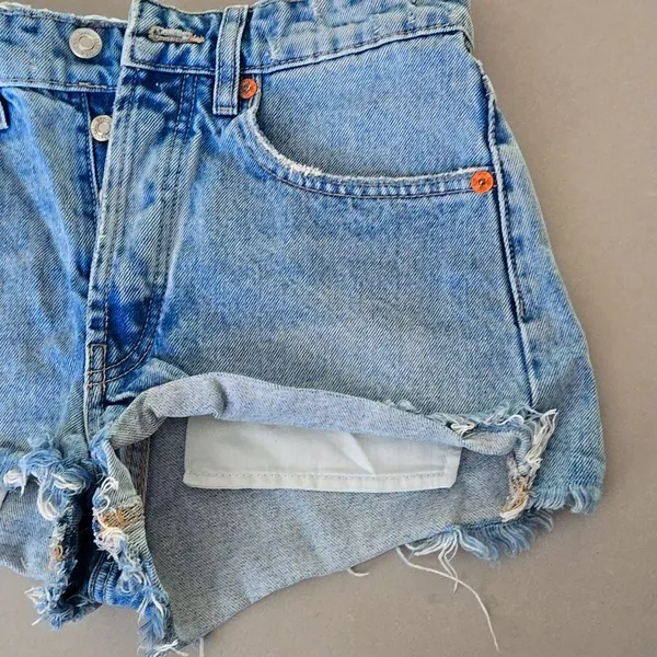 Zara High Rise Blue Distressed Shorts - Image 3