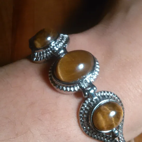 Tiger's Eye Stainless Steel Toggle Clasp Bracelet (Size 6.5 to 8 Inch) - Image 8